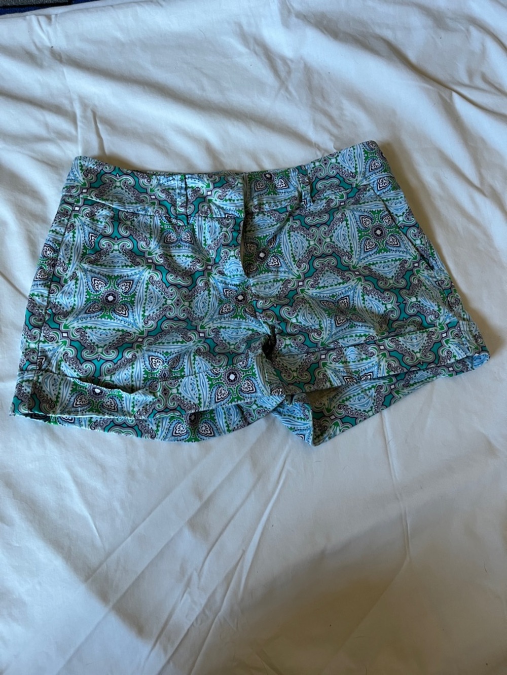New York & Company Paisley Shorts in Blue & Green
